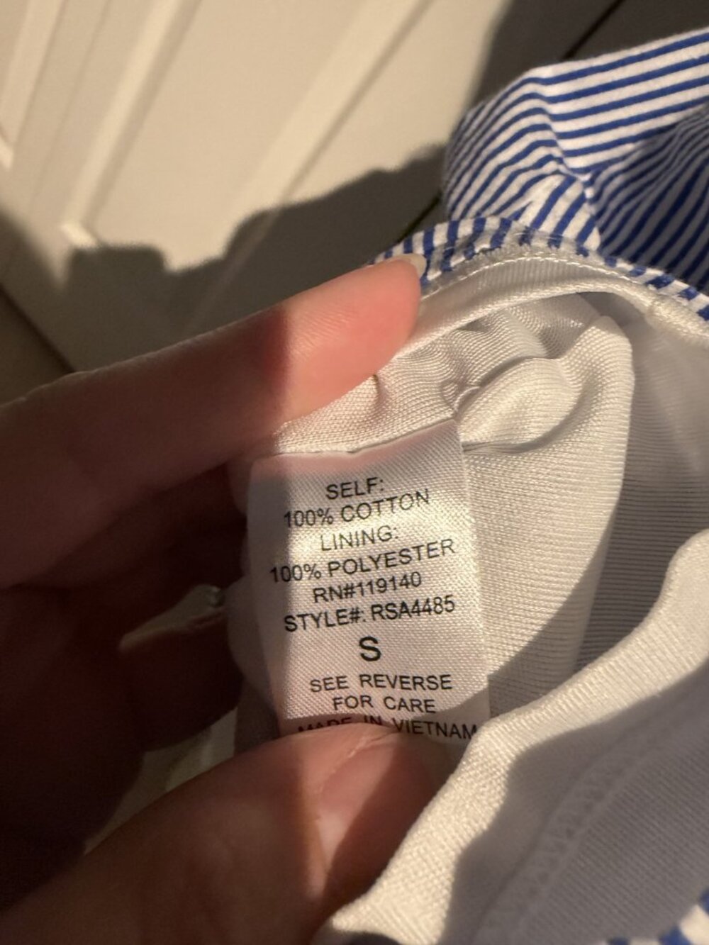 Women's White and Blue Striped Casual Mini Dress Size Small Button Front Preppy - Picture 6 of 6